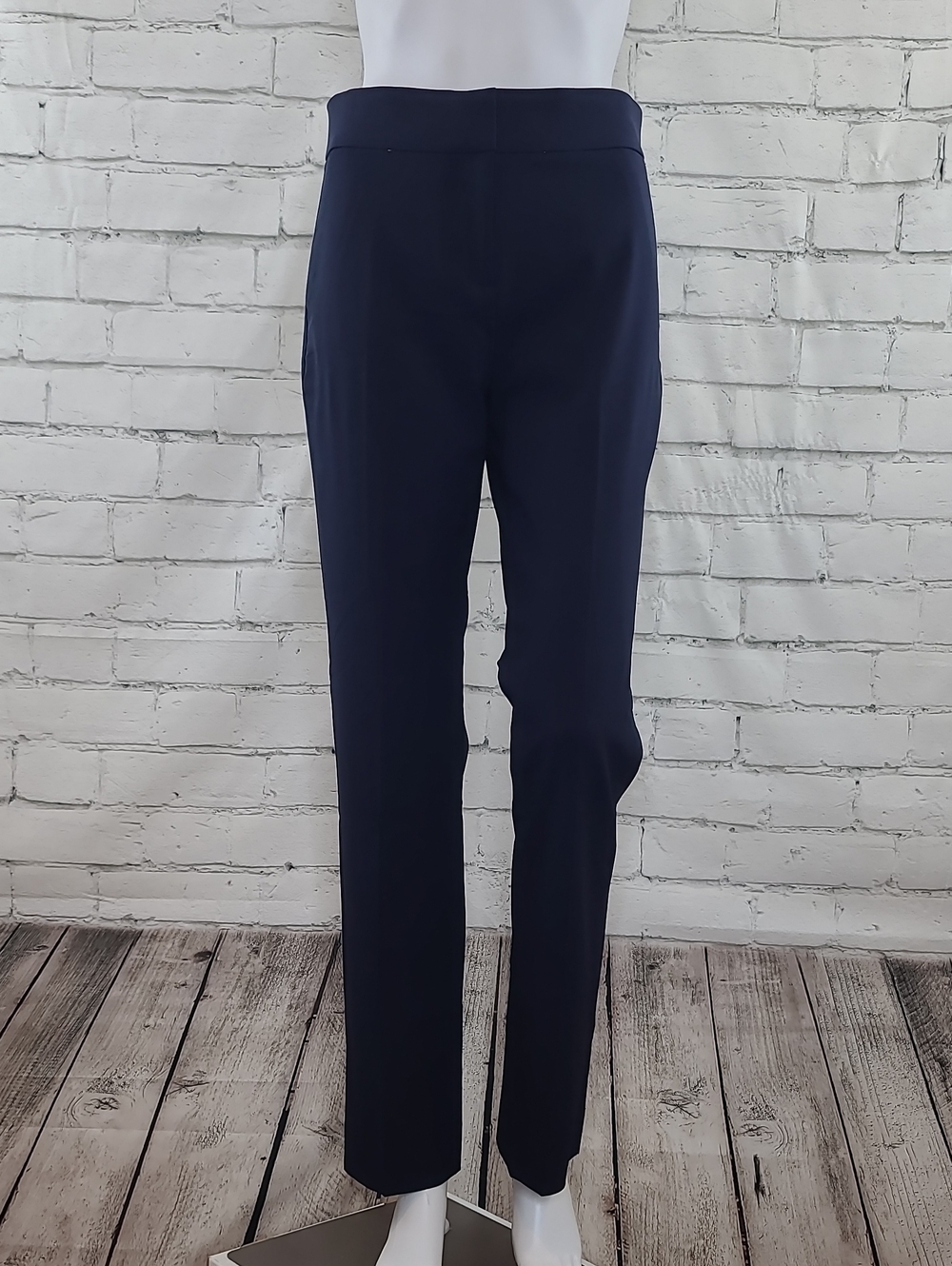 J Crew Edie Italian Stretch Wool Full Length Straight Leg Trouser/Pant in Navy